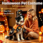 Halloween Pet Costume Cat Pumpkin Cloak Wizard Hat Set Fun Wizard Printing Craft Festive Atmosphere Party Dressing Photography