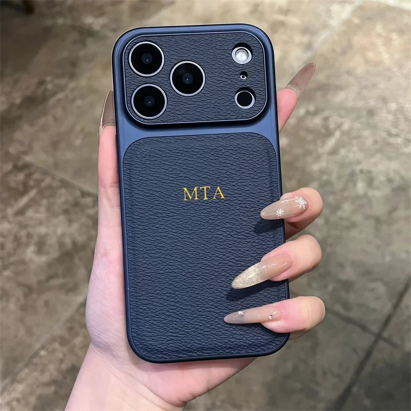 Personalise Gold Silver Initials Letter Leather Case For iPhone 15 14 13 17 Pro Max 14 16 Plus 17 Air Luxury Lens Protection Cas