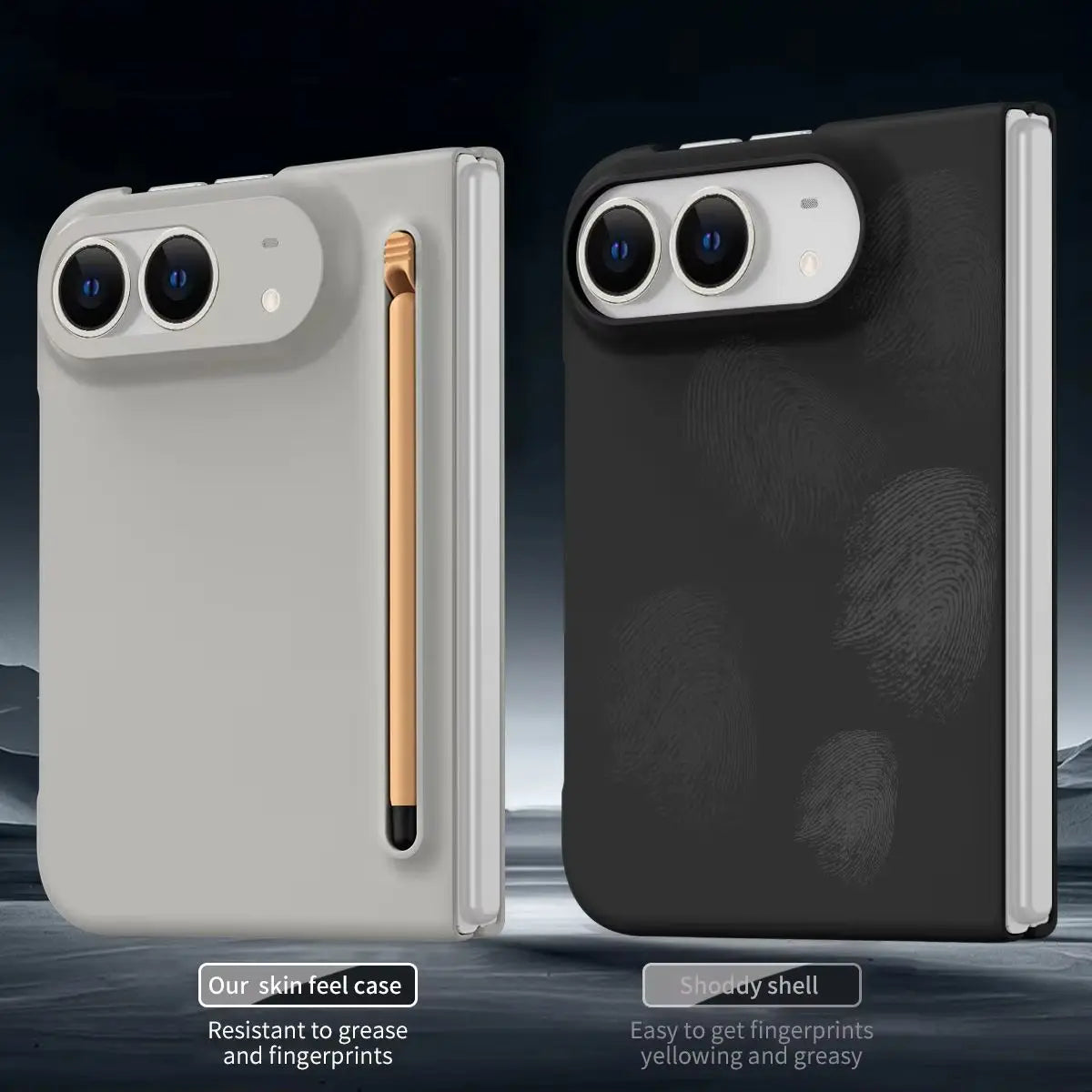 Matte S-Pen Case for iPhone Duo Fold Cover with Built-in Tempered Glass Screen Protector Skin-Friendly Anti-Fingerprint
