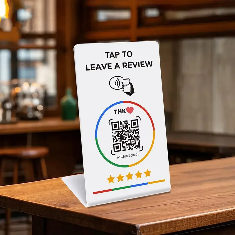 Nfc 215 programmable QR code Google Review Card NFC station table NFC Google Reviews display bending card standing brand bracket