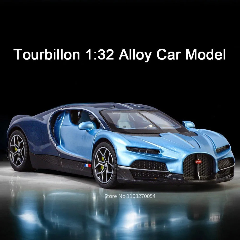 1:32 Atlantic Tourbillon Car Model Alloy Diecast Toys Doors Opened Sound Light Pull Back Miniature Models Office Table Ornaments