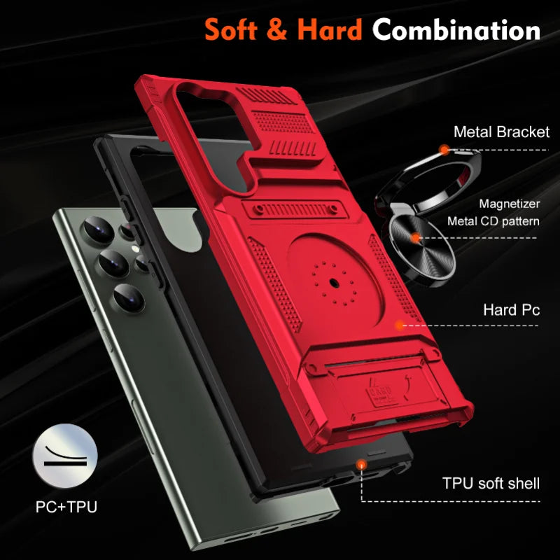 Case For Samsung S24 S23 Ultra Plus FE A14  A15 25 35 55 Magnetic Rotated Ring Kickstand Heavy Duty Drop Protection Wallet Cover