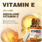 Vitamin E Deep Moisturizing Capsule Essence, Hydrates and Smooths Skin, Contains Plant-Based Squalane, Vitamin C, Deep Hydration and Brightening Skin Essence, 18 Capsules/30 Capsules/48 Capsules/60 Capsules/90 Capsules/120 Ca