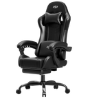 Ergonomic Gaming Chair, Lumbar Massage & Adjustable Headrest, PU Leather Computer Seat with Retractable Footrest and 360° Swivel