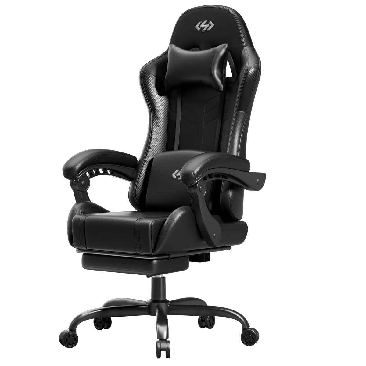 Ergonomic Gaming Chair, Lumbar Massage & Adjustable Headrest, PU Leather Computer Seat with Retractable Footrest and 360° Swivel