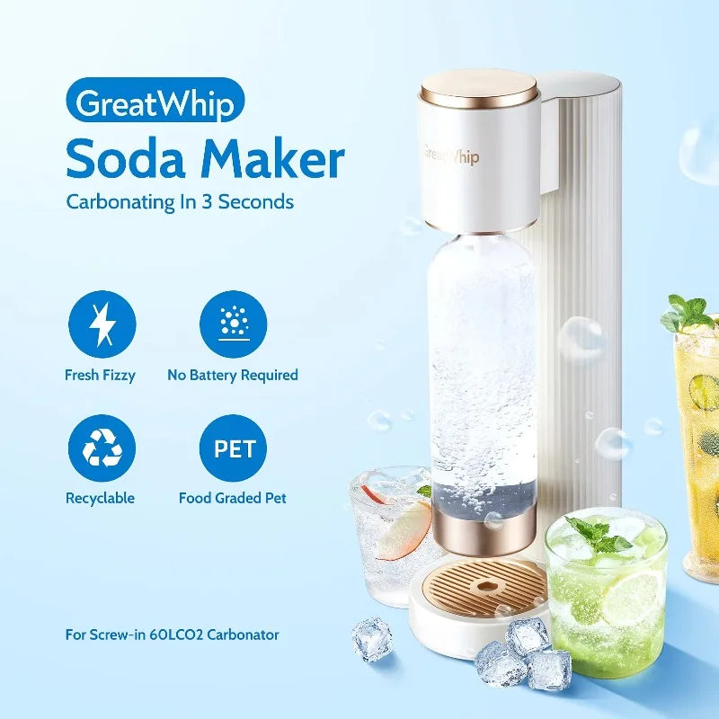 Greatwhip Home Use Soda Machine for 0.6L Co2 Cylinder Sparkling Water Soda Water Maker With 1L PET Bottle