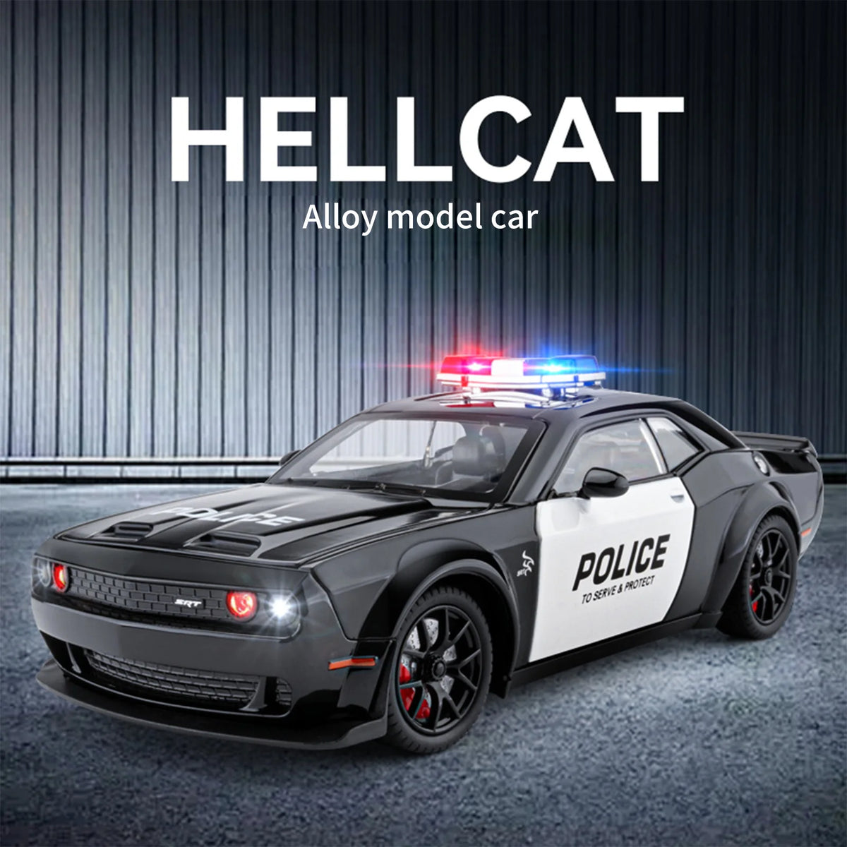 1:24 Challenger SRT Hellcat Police Car Alloy Sports Car Model Metal Racing Car Vehicle Model Sound Light Toy Gift
