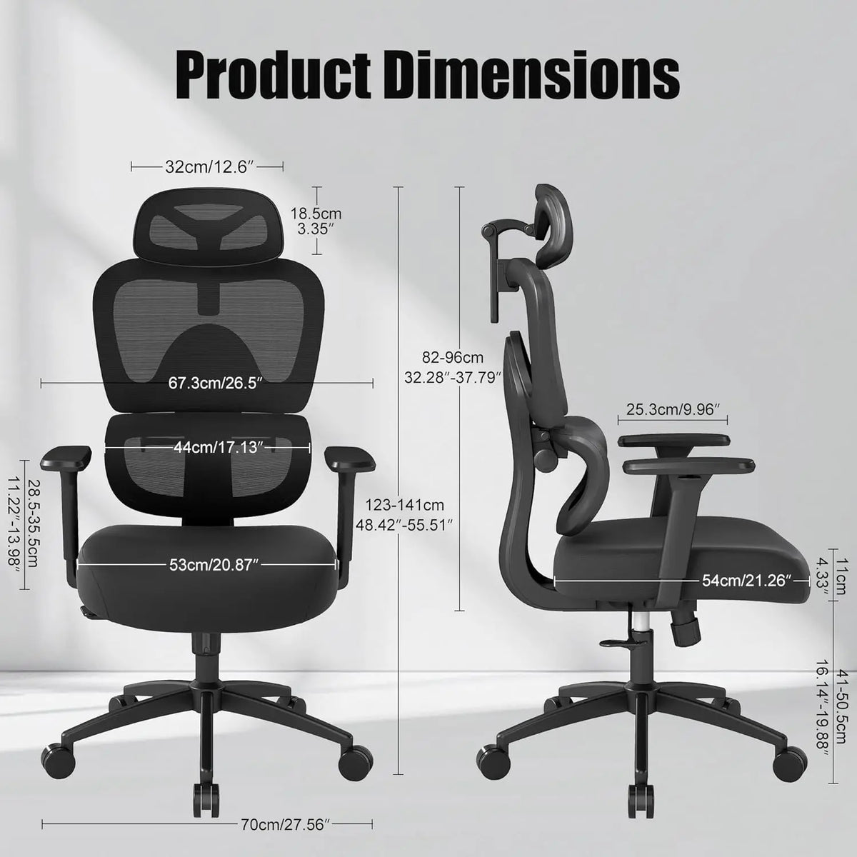 Ergonomic Mesh Office Chair Adjustable Headrest Lumbar Support Computer Chair High Back Desk Chair Swivel Task Chair for Home Office