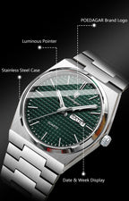 POEDAGAR Luxury Original Man Watch Waterproof Stainless Steel Luminous Men's Wristwatch Date Week Quartz Fashion Watches For Men