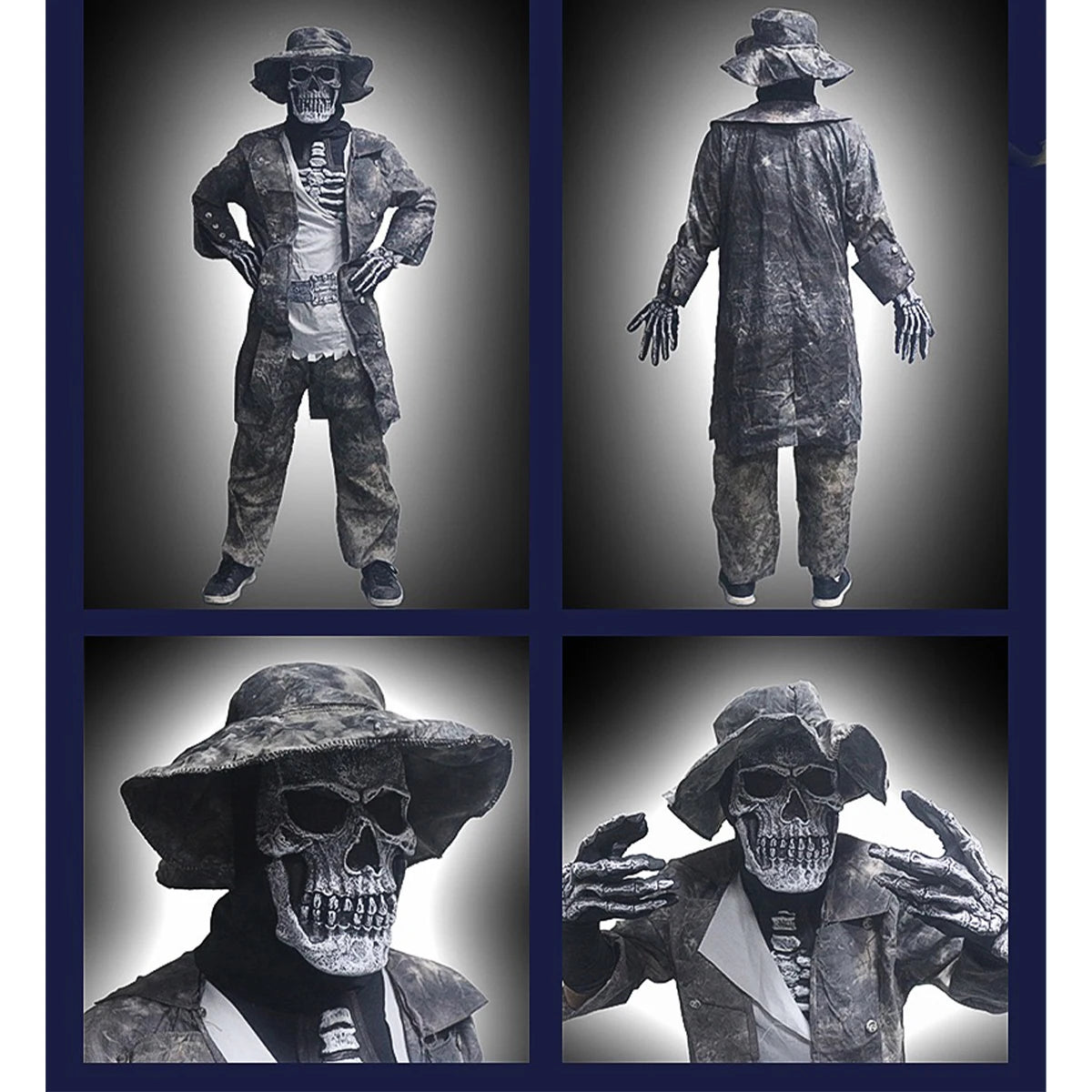 Kids & Adults Zombie Cosplay Costume, Scary Horror Bloody Skeleton  Outfit with Mask Gloves, Halloween Carnival Fancy Dress