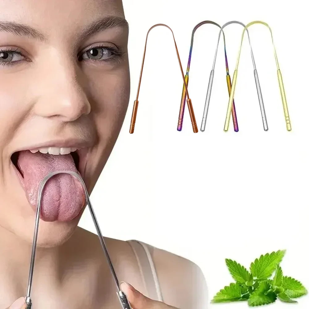 4 Colors Thicken Stainless Steel Tongue Scraper U-shaped Metal Fresh Breath Cleaning Coated Tongue Toothbrush