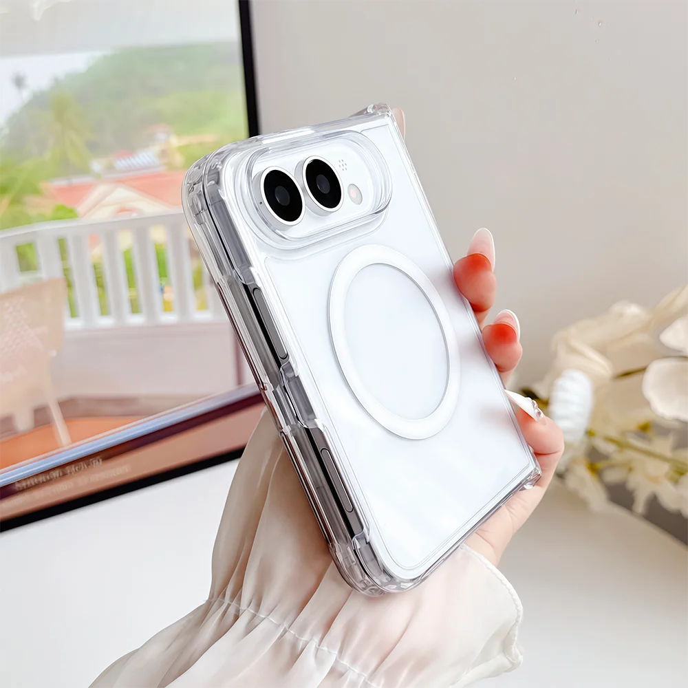 Luxury Clear Shockp Magnetic Wireless Charging Phone Case For iPhone Duo 18 Duo 18 Ultra Hinge Magsafe PC Hard Protect Cover