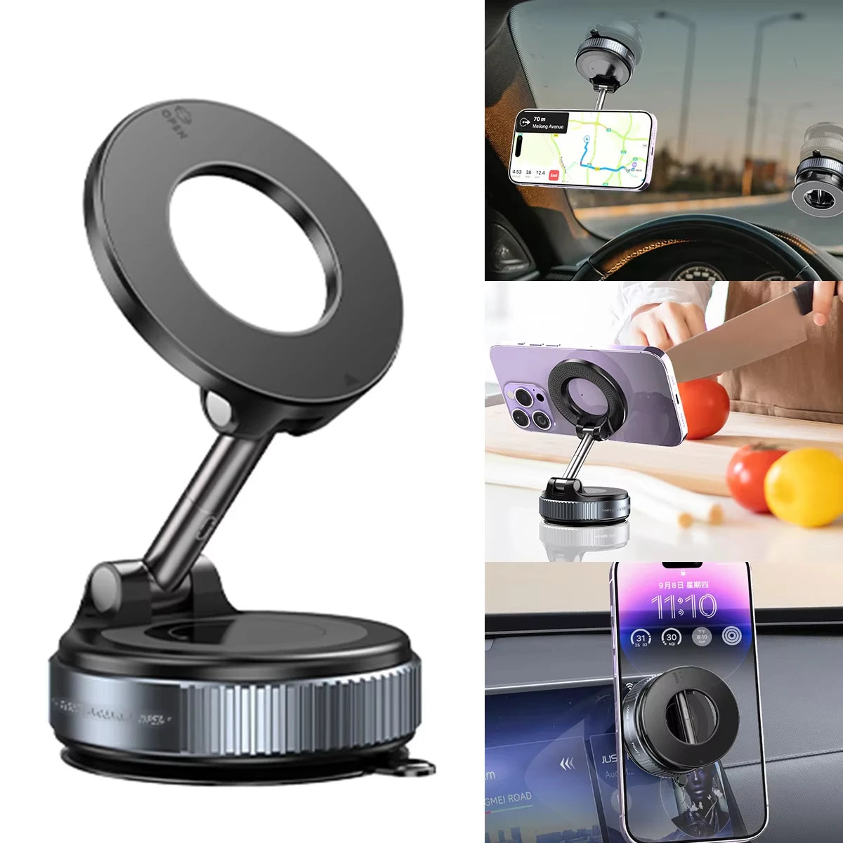 Magnetic Car Phone Holder | 360° Rotation, Vacuum Suction Cup, Universal Fit