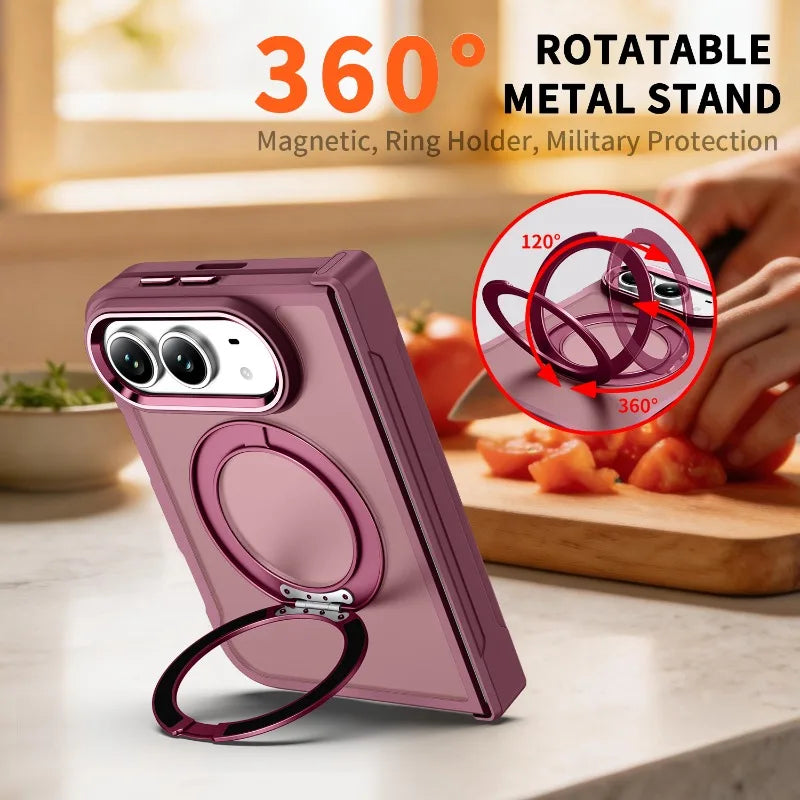 Fashion Feel 360 Degree Rotating Foldable Phone Case for IPhone Duo Fold for IPhone Ultra Metal Lens Frame Shockproof PC Cover