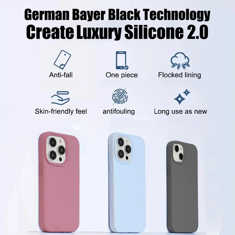 Luxury Liquid Silicone Phone Case for APPLE iPhone 18 13 12 14 15 16 Pro Max Cases for iPhone 17 Pro Shockproof Protector Cover