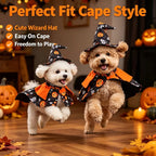 Halloween Pet Costume Cat Pumpkin Cloak Wizard Hat Set Fun Wizard Printing Craft Festive Atmosphere Party Dressing Photography