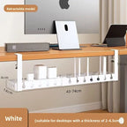 Retractable No Drill Clamp On Under Desk Cable Tray Metal Power Strip Wire Organizer Router Cord Storage Holder