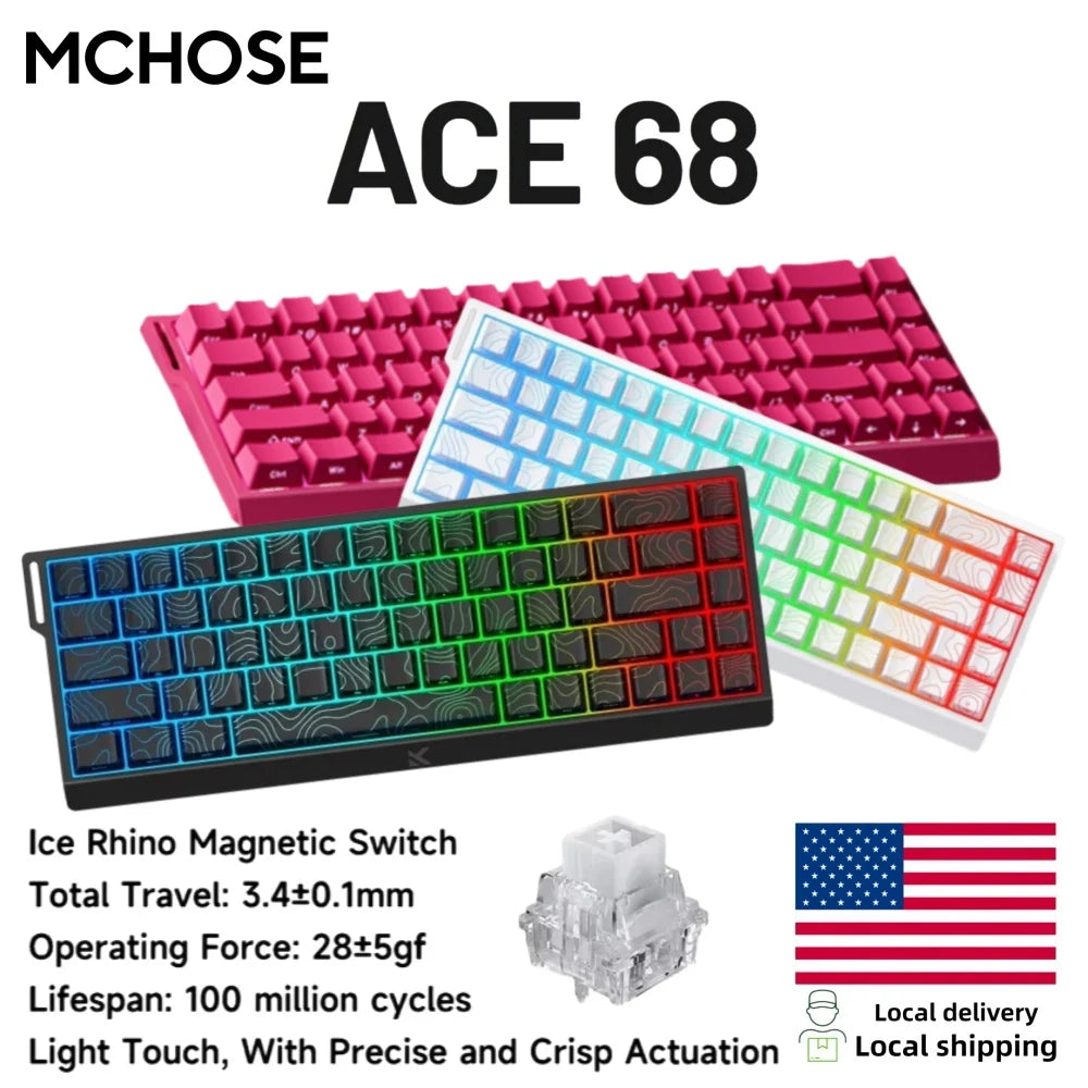 MCHOSE ACE 68 Magnetic Switch Gaming Keyboard Hall Effect Rapid Trigger Programmable RGB 8K Hz DKS/MT/TGL/RS/SOCD Keyboard ﻿