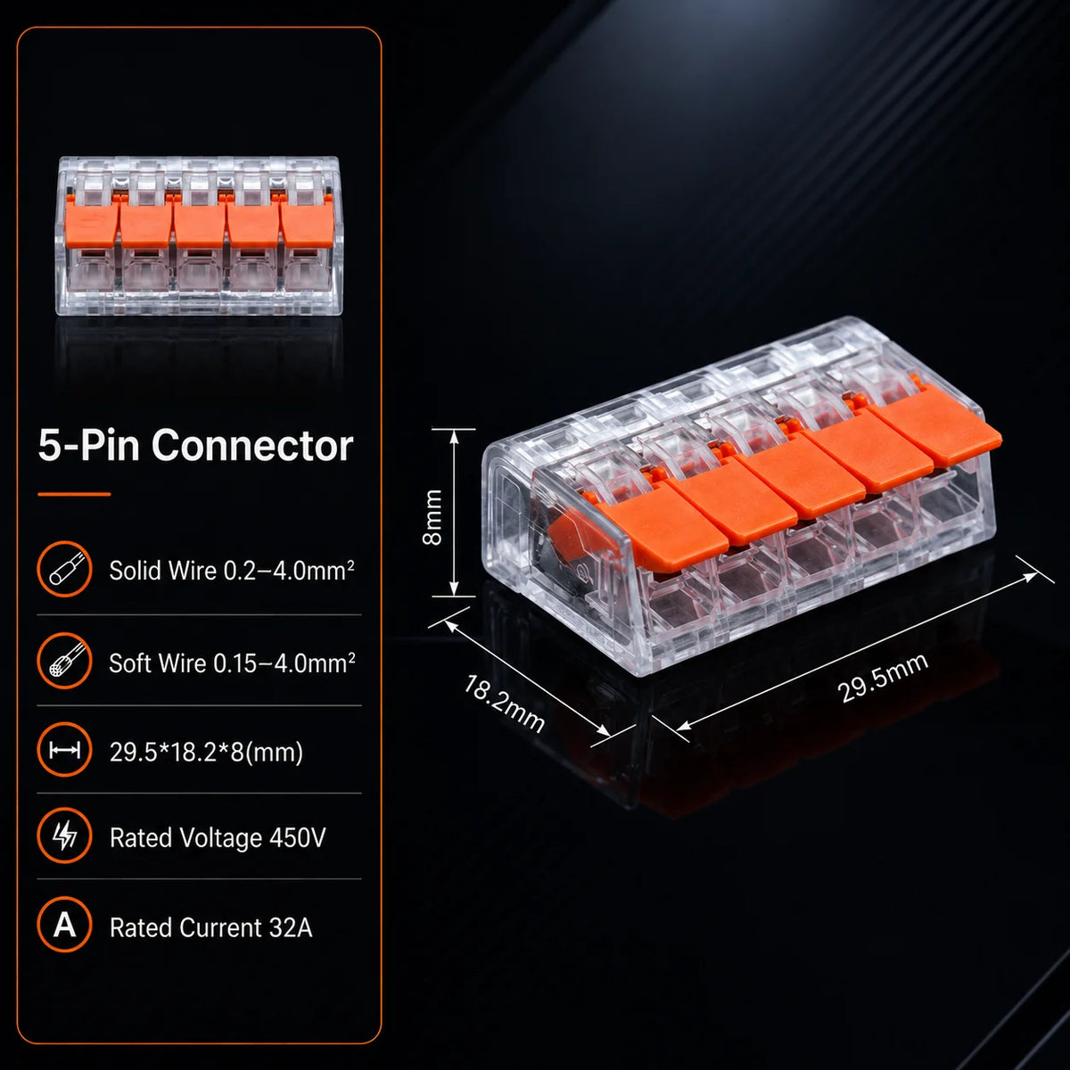 10-75PCS Electrical Lever Wire Connector 2/3/4/5 Port Quick Wiring Terminal Compact Cable Splicing Connector DIY Kit 450V/32A
