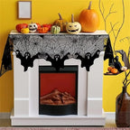 1pc Halloween Lace Mantel Scarf Spider Web Ghost Edge Fireplace Table Runner Decor, Party Atmosphere Decorative Tablecloth