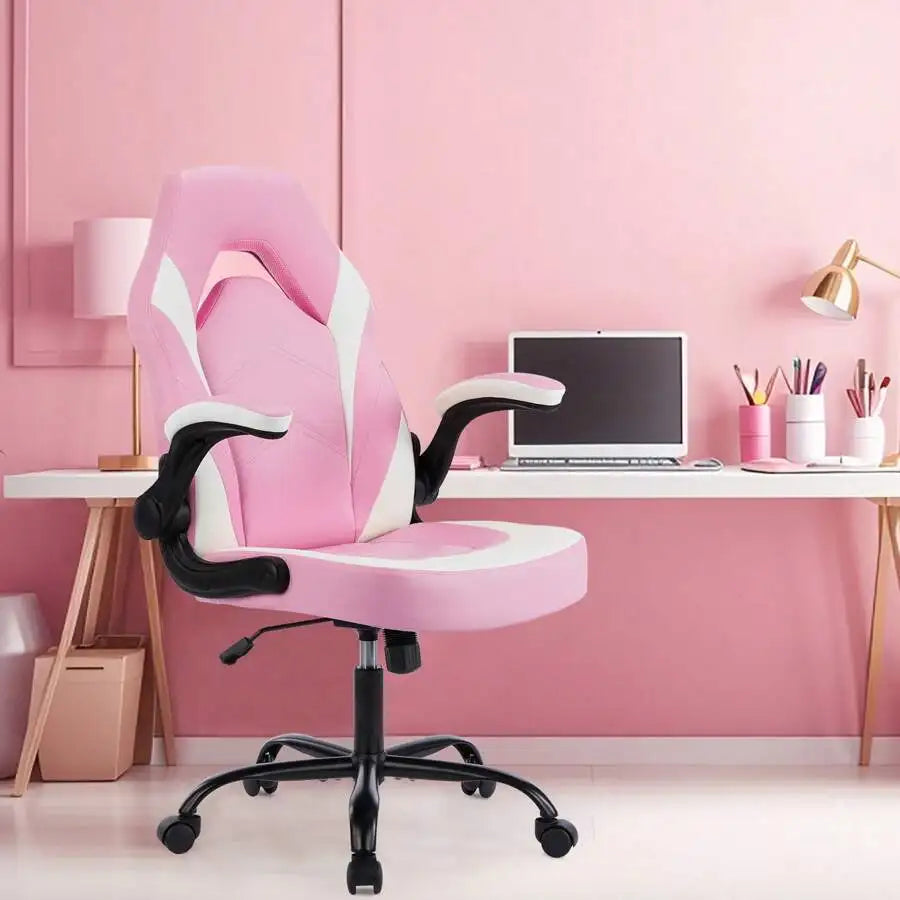 Big And Tall Office Desk Leather Gaming Computer Chair With Adjustable Swivel Task And Flip-Up Arms For Adults
