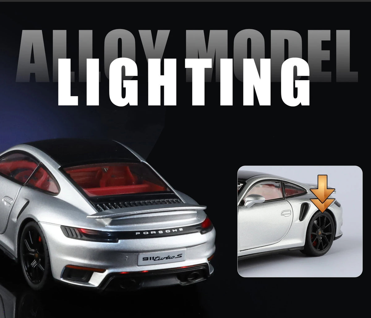 1:24 Porsche 911 992 Turbo S Alloy Sports Car Model Diecast Metal Racing Vehicles Car Model Simulation Sound Light Kids Toy Gift