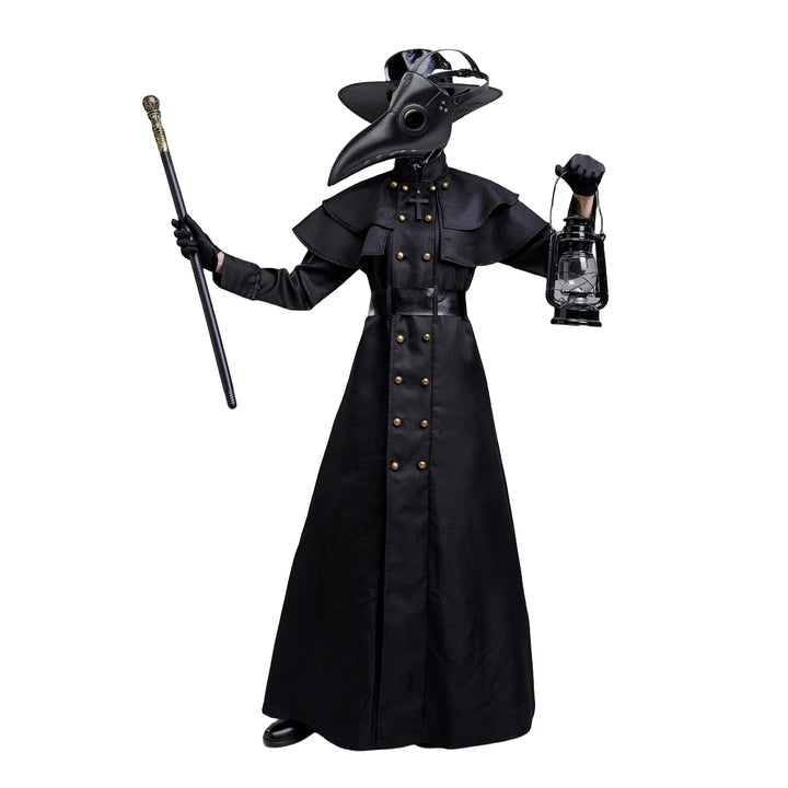 Halloween Plague Doctor Cosplay Hooded Robe Medieval Steampunk Priest Horror Wizard Cloak Cape With Long Nose Beak Leather Masks
