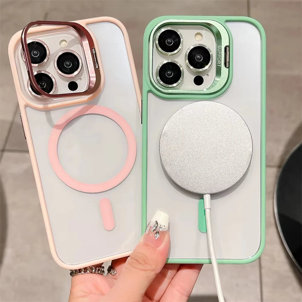 Magnetic Stand MagSafe Shockproof Lens Protection Case for iPhone 12 to 18