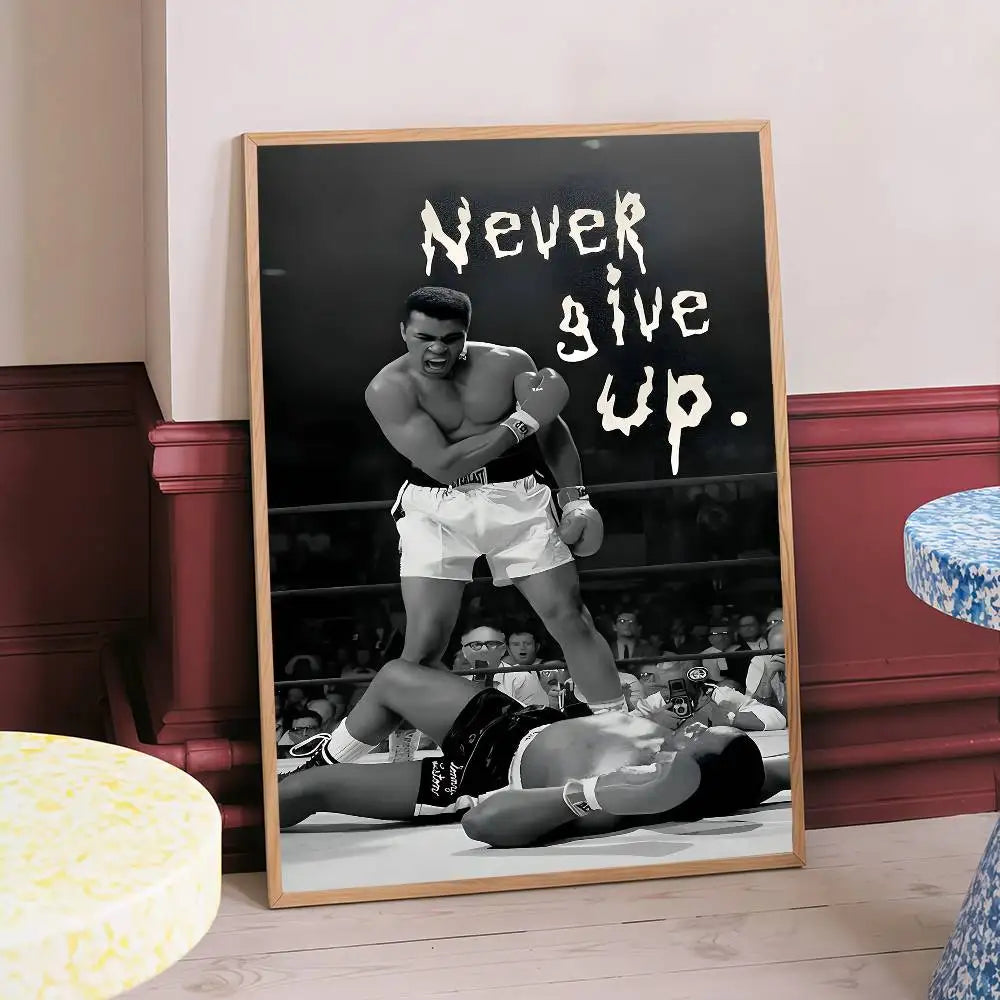 1pc Boxer Mike Tyson M-Muhammad Ali Motivational Quote Posters Retro Kraft Paper Sticker DIY Room Bar Cafe Wall Painting