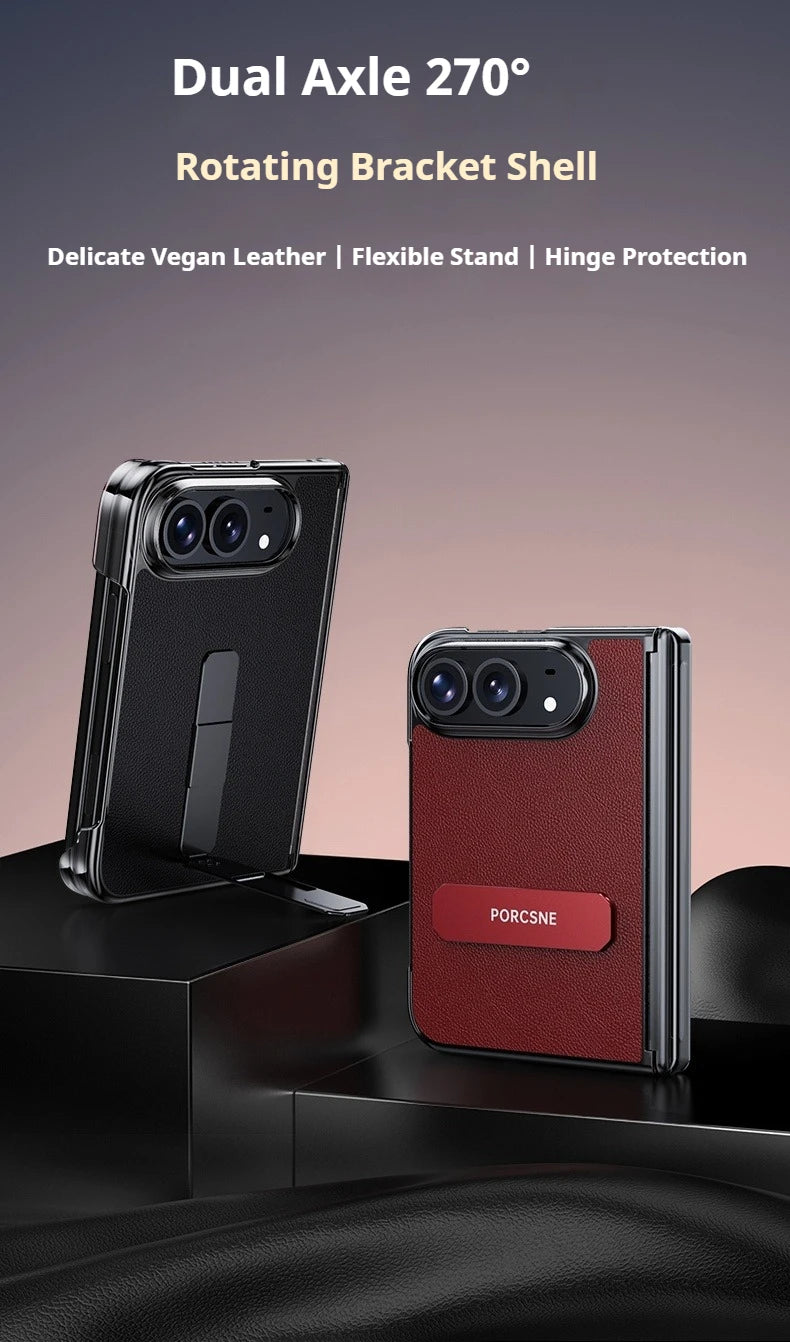 For iPhone Duo 5G Case Luxury Matte Leather Ultra-Thin Skin-Friendly Hinge Holder Folding Shockproof Hard Back Cover Accessories
