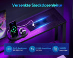 Coleshome gaming desk with LED, 140x48 cm, black, cloth drawers, 2 sockets and 2 USB ports, Home Office monitor stand