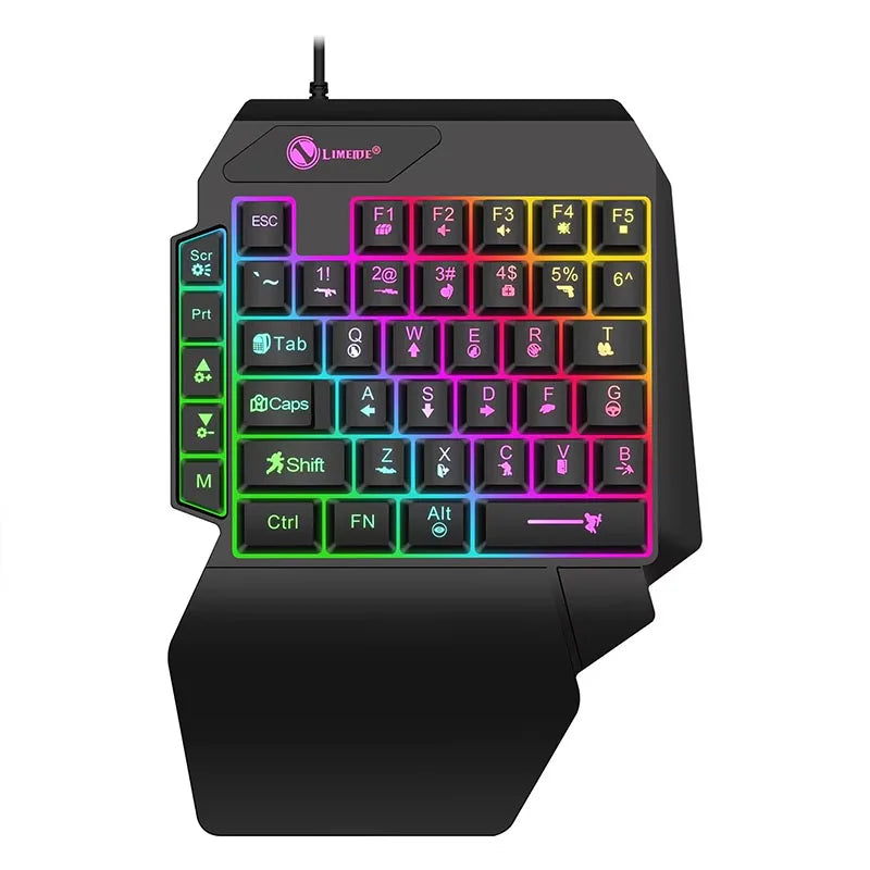 Teclado para juegos de una sola mano de 35 teclas, mini teclado USB ultradelgado con retroiluminación con cable para laptop, PC de escritorio, smartphone