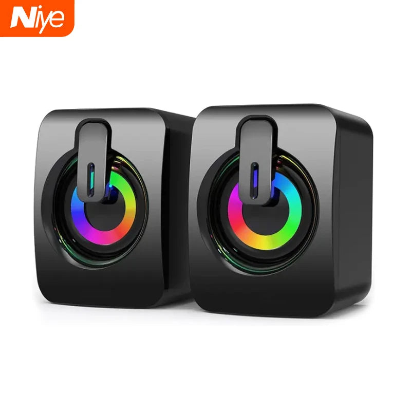 USB Wired PC Speakers | HIFI Stereo Sound, Built-in Mic, LED Light for Desktop