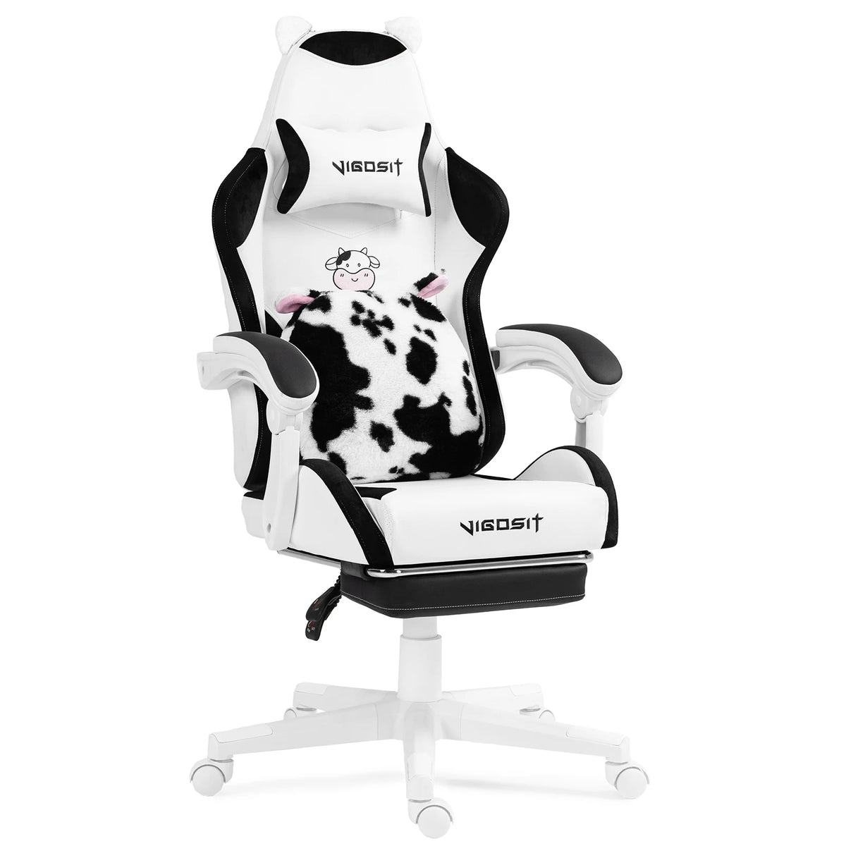 Vigosit Gaming Chair Cute Ears and Kawaii Pillow Ergonomic Computer Game Chair for Girls with Lumbar Support