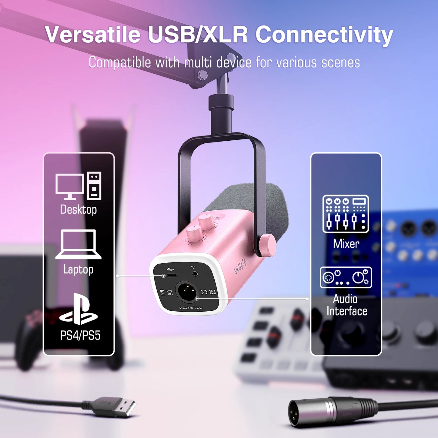 FIFINE Gaming Streaming Headset and Microphone Kit with Gain Knob/RGB/Monitor,for PC/MAC/PS4/PS5/Mixer/YouTube/Steam-AM8TP/H9P
