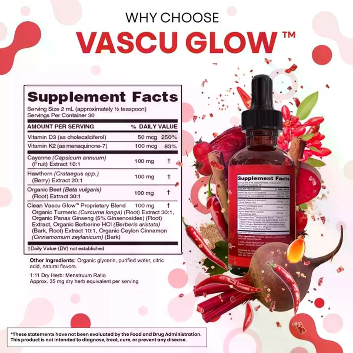 Clean Nutra Cayenne Pepper Supplement Drops + Hawthorn, Beet Root,Turmeric, Vitamin D3 K2 & More for Wellness Liquid Drop – Vascu Glow