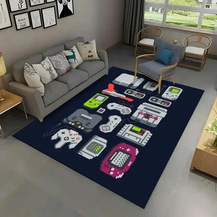Vintage Game Console Floor Mat Soft Non Slip Flannel Rug for Boys Room