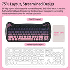 GEEZER Wireless Silent Keyboard Mouse Combo, Pink-Black Cat Ear Retro Round Keycaps US QWERTY Layout