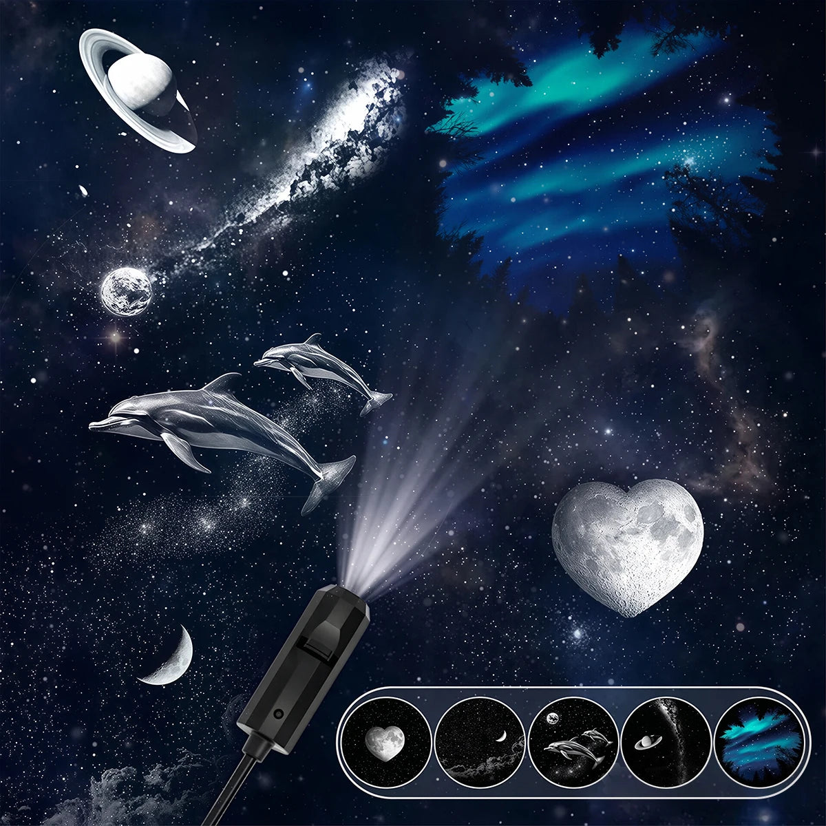 Car Starry Sky Projector Lamp USB Powered Galaxy Night Light With 17‑12 Galaxy Film Flexible Neck Auto Ceiling Romantic Lighting