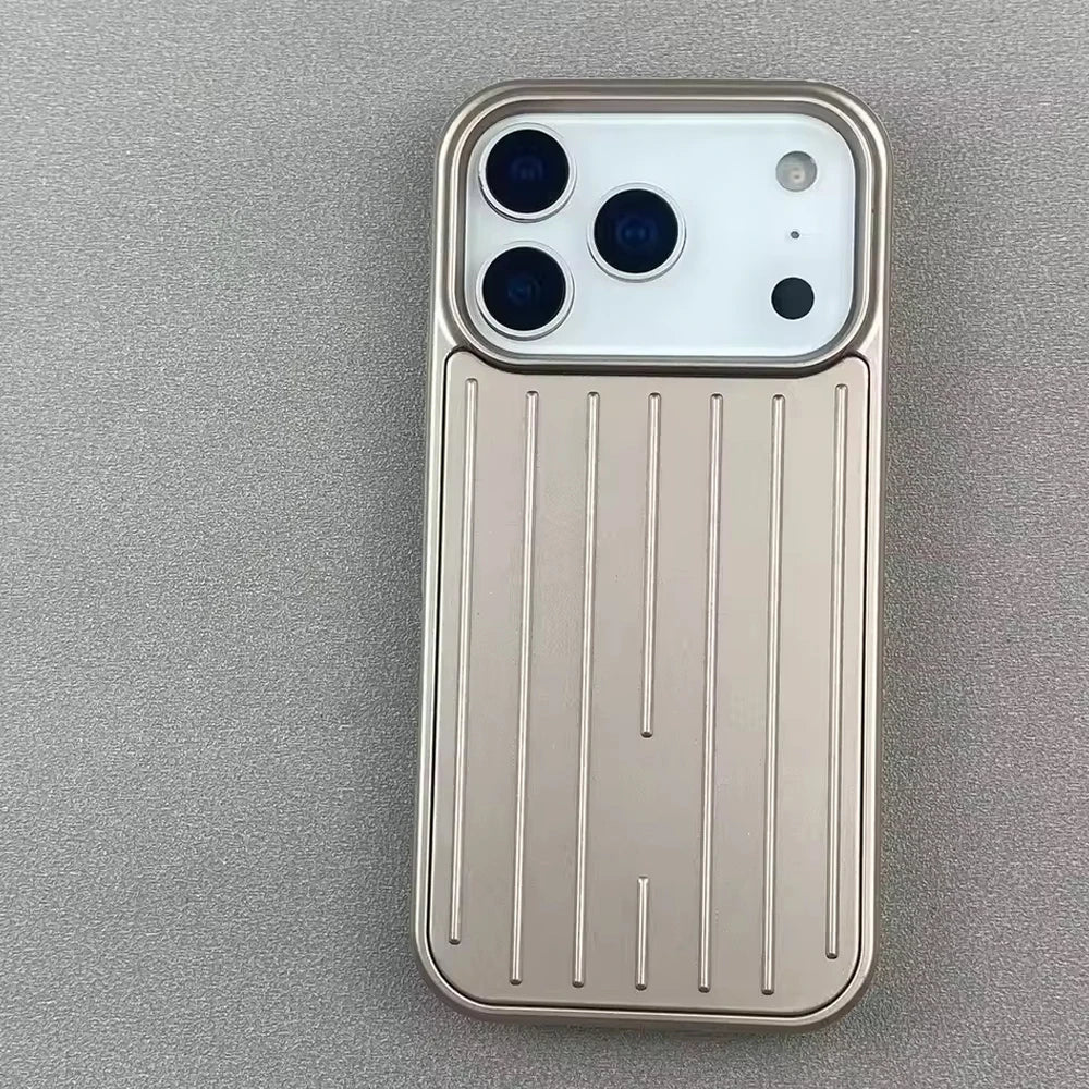 Stripe Luggage Phone case Aluminum Alloy For iPhone 18 Promax 17 16 Pro Max Plus 15 14 pro Matte Shockproof Hard PC Phone Case