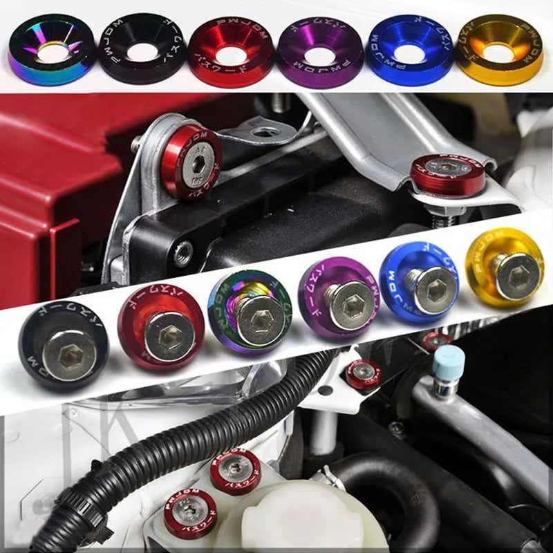 10 PCS M6 Automotive Hexagonal Fasteners, Mudguard Washers, Bumper Engine, Concave Screws, JDM Aluminum Mudguard Washers