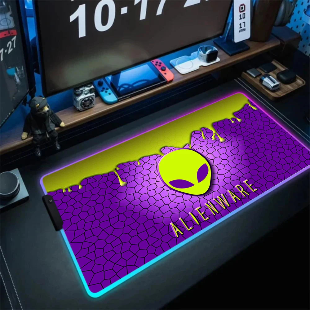 Alfombrilla de escritorio grande para teclado PC gamer XXL 900x400 RGB Alienware, alfombrilla de ratón gaming LED, accesorios de ordenador, Tapis De Souris Mousepads