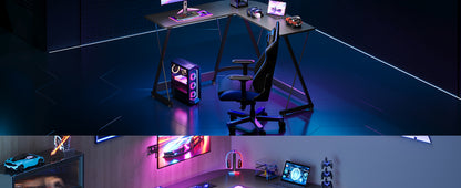 Coleshome Gaming Table 120x120 cm Gaming desk L Shape Stable Carbon Fiber Black