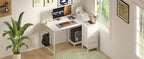 Coleshome Corner Desk, 100X70Cm Desk L Shape with 4 Drawers, Reversible Computer Gaming Desk for Office Study Bedroom, White