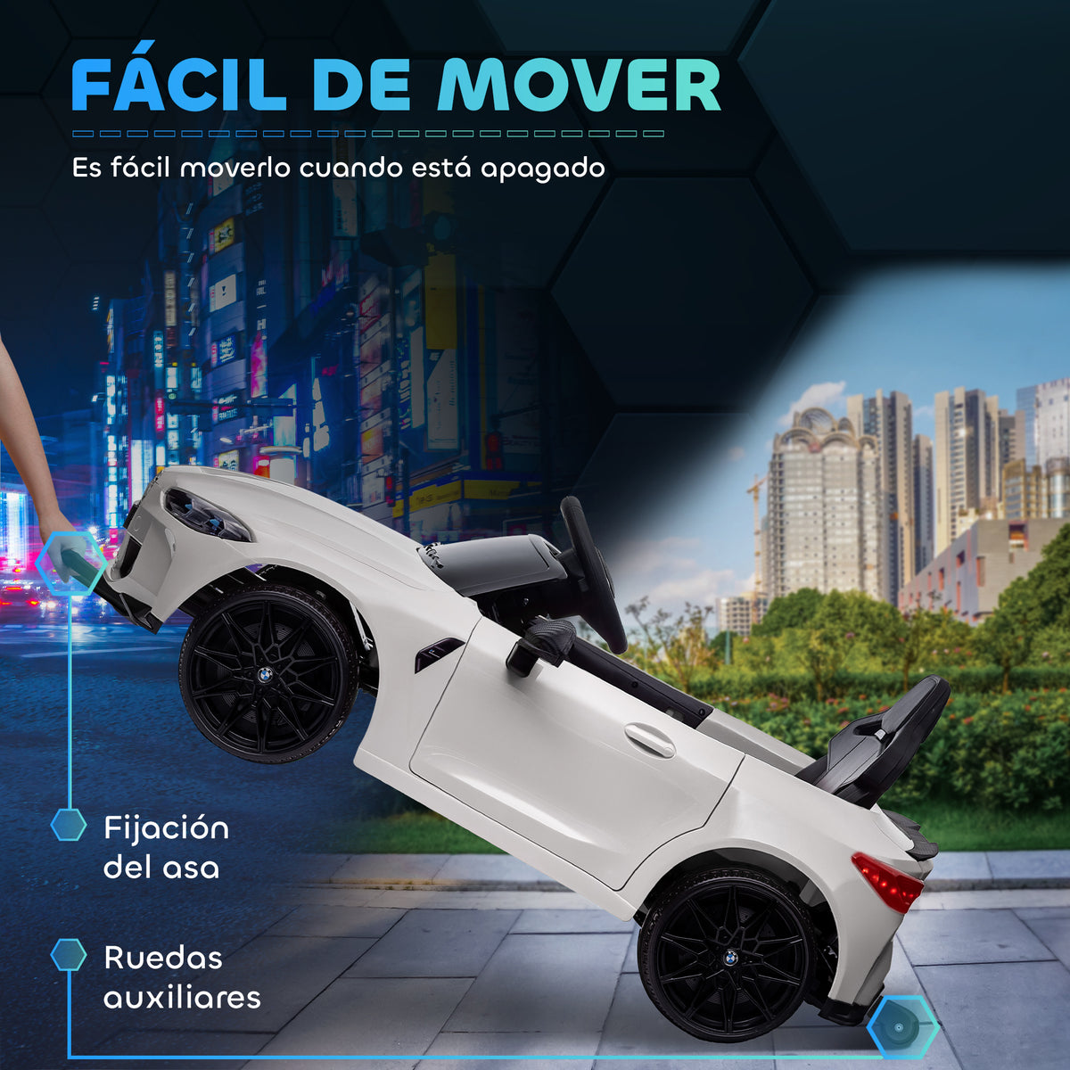 Battery Car for Children 12V Bmw M4 with Headlights Horn Music Speed 3-5 Km/H White