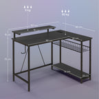 HOMCOM Desk angle reversible LED 2 sockets and 2 USB ports, 107x80cm, computer Desk with shelf, screen holder, basket adjustable and remote control, to study working bedroom, Black